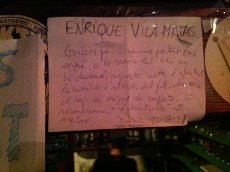Mensagem deixada a Vila-Matas no Peter Bar, Açores